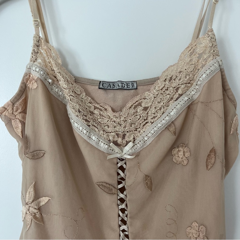 Casadei Medium Nude Beige Lace Trim Camisole Top with Lace Detail - Picture 3 of 6